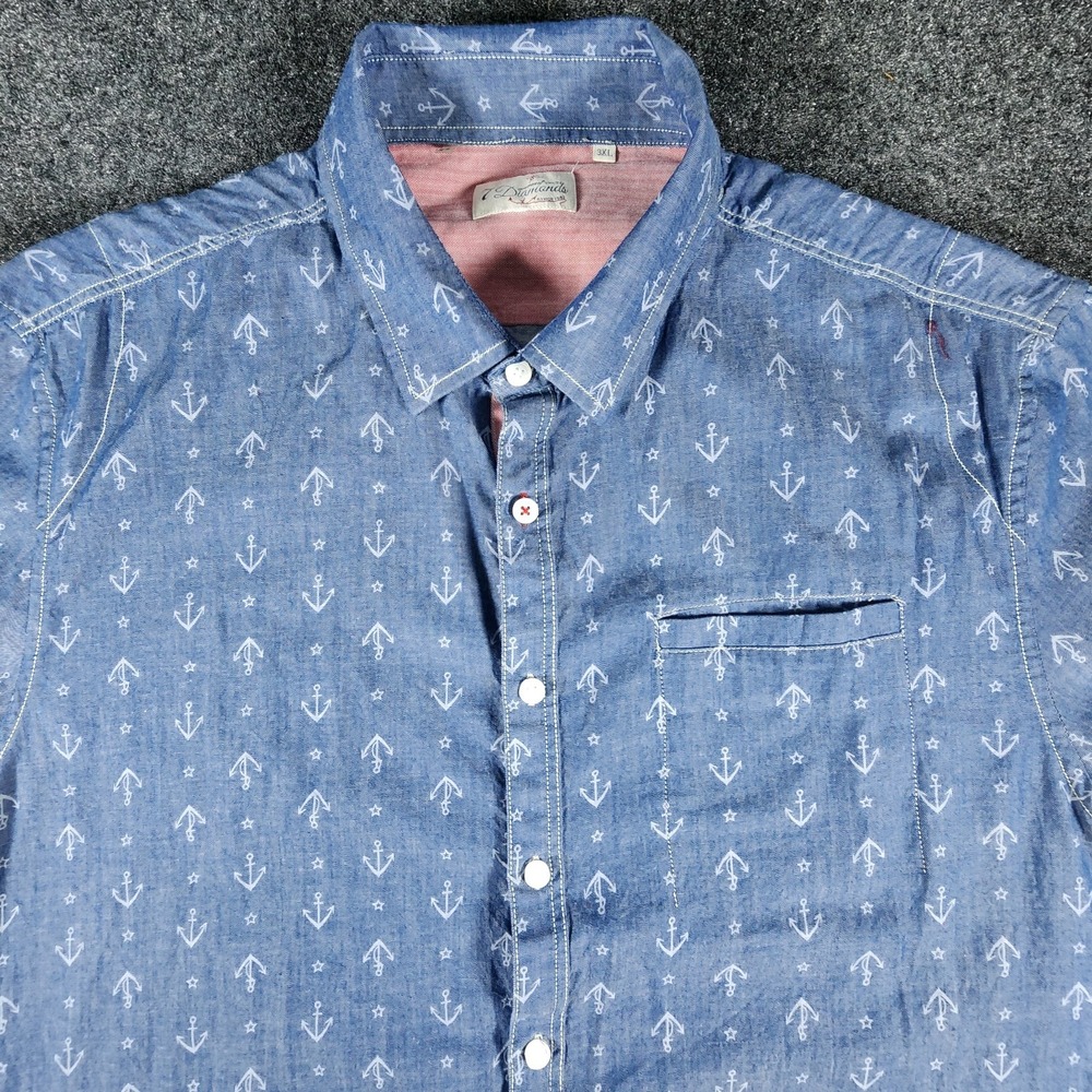 7 DIAMONDS - Men's‎ Short Sleeve Nautical AOP Button Up Shirt 3XL Blue